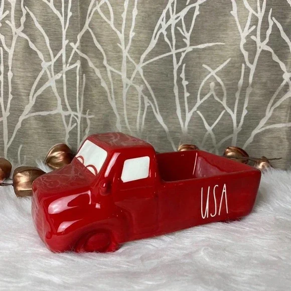 RAE DUNN FARMHOUSE HOME DECOR CERAMIC TRUCK AMERICA USA FOURTH JULY HOME NEW HTF - Picture 1 of 8